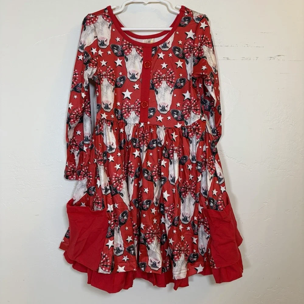 Toddler Sz 6 Cowgirl Dress Rodeo Cow Western 4th July Star Patriotic America